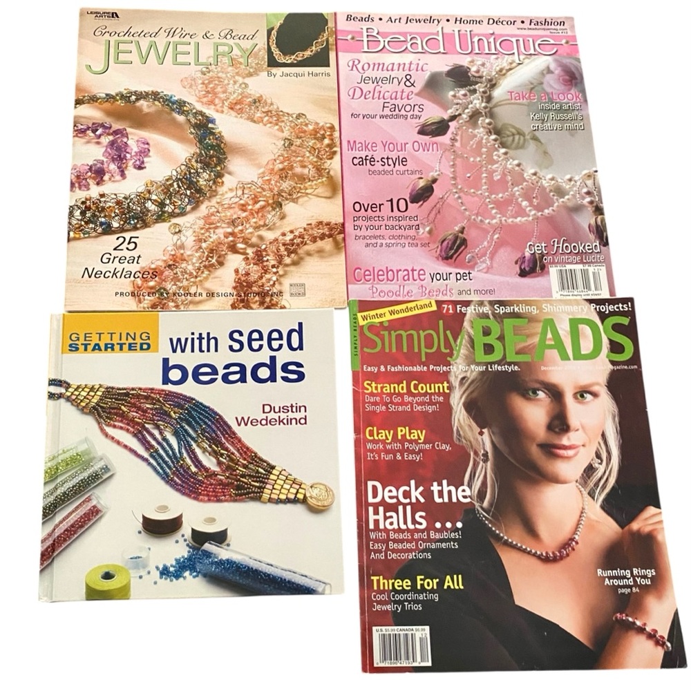 Lot of 4 Beading Book & Magazines Seed Beads Beaded Jewelry Crocheted Wire How